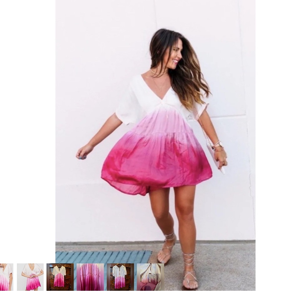 Free People Pink Ombre V-Neck Dress